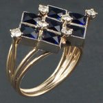 Retro Modernist, Two Tone 14K Gold, Sapphire And Diamond, Ladies Estate Ring, Olde Towne Jewelers, Santa Rosa CA.
