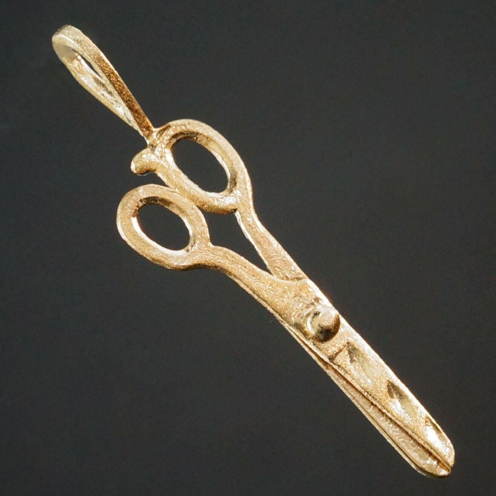 Solid 14K Yellow Gold Articulated Scissors Charm, Pendant, Open & Close