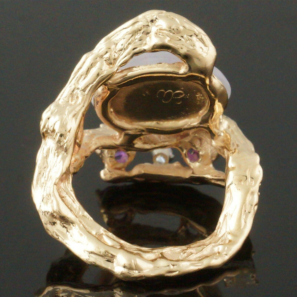 Free Form Solid 14K Gold, Lavender Jade, Diamond & Amethyst Cocktail Estate Ring, Olde Towne Jewelers, Santa Rosa CA.