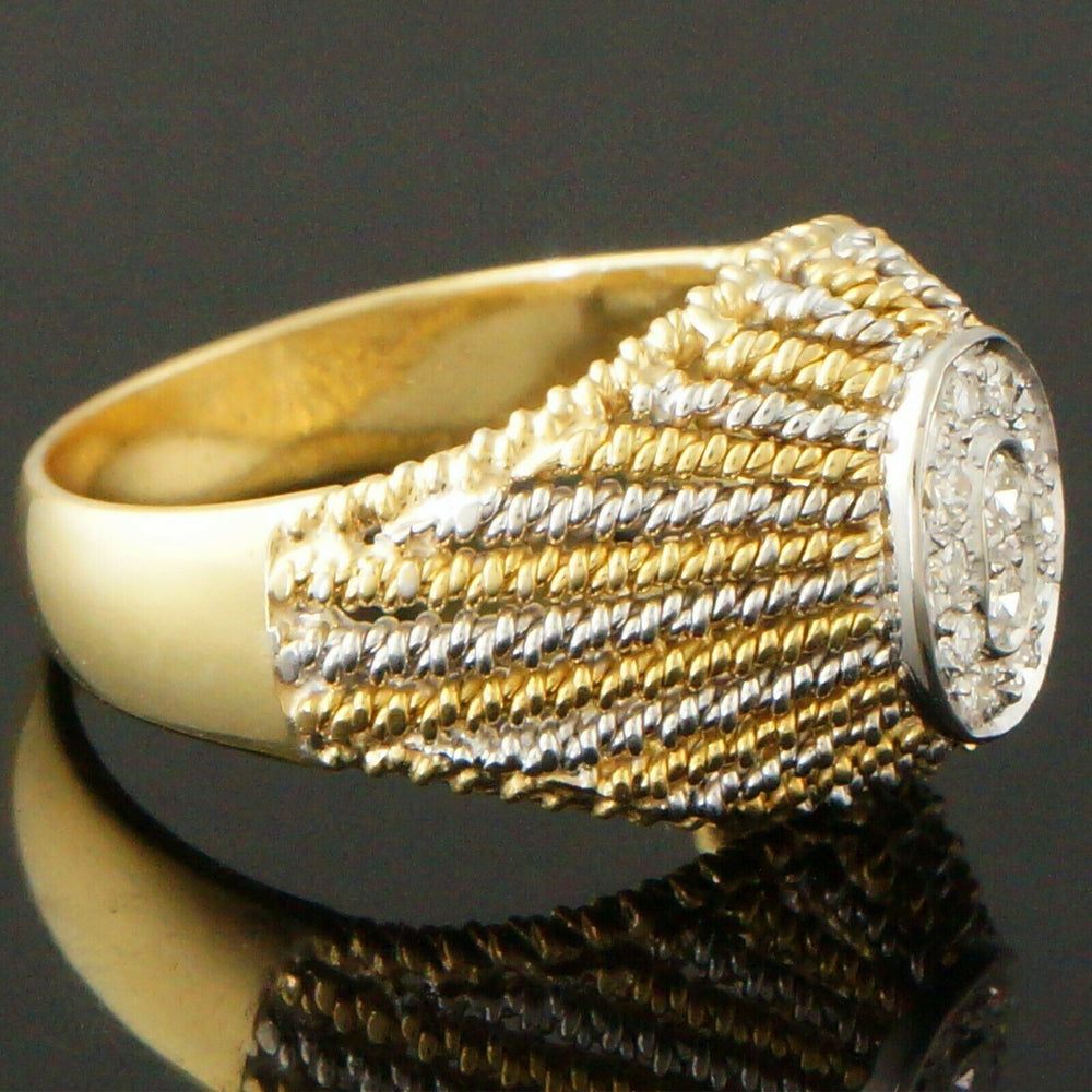 Retro, Two Tone Solid 18K Gold Etruscan Rope & .26 CTW Diamond Estate Ring, Olde Towne Jewelers, Santa Rosa CA.
