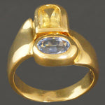 Fancy Solid 18K Gold Manfredi Yellow & Ceylon Blue Sapphire Estate Ring, Olde Towne Jewelers, Santa Rosa CA.
