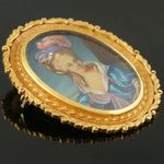 Solid 18K Yellow Gold Scrollwork & Hand Painted Portrait Estate Pin, Brooch, Olde Towne Jewelers, Santa Rosa CA.