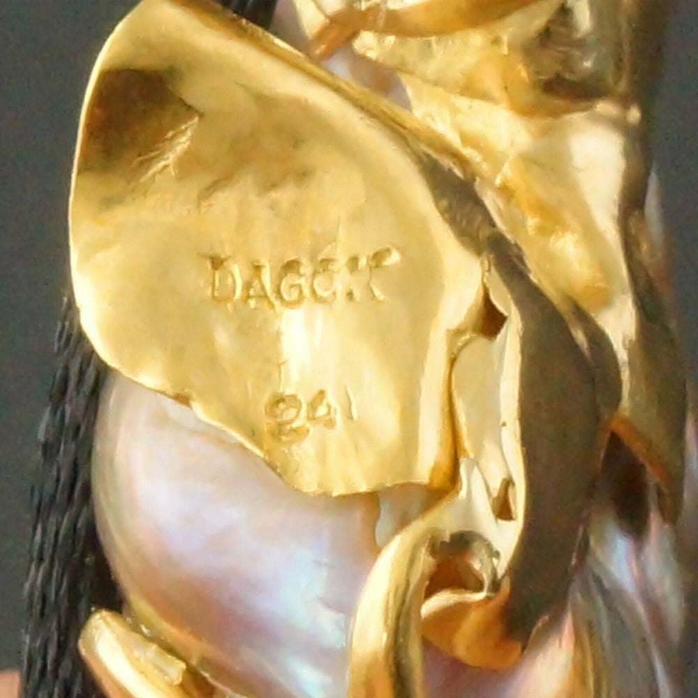 Large Dagon Freeform Solid 24K Gold, Fresh Water Pearl & Diamond Pendant, Olde Towne Jewelers, Santa Rosa CA.