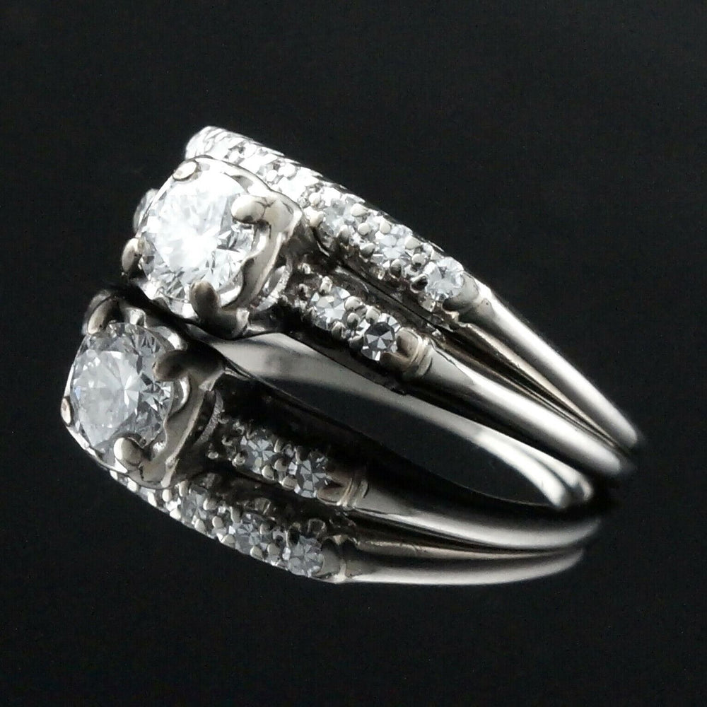 Solid 14K White Gold & .58 Cttw Diamond, Engagement Ring, Wedding Band, Set, Olde Towne Jewelers, Santa Rosa CA.