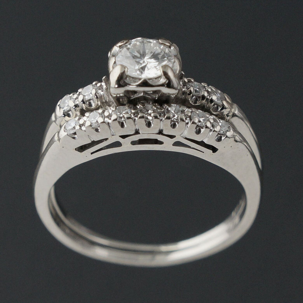 Solid 14K White Gold & .58 Cttw Diamond, Engagement Ring, Wedding Band, Set, Olde Towne Jewelers, Santa Rosa CA.