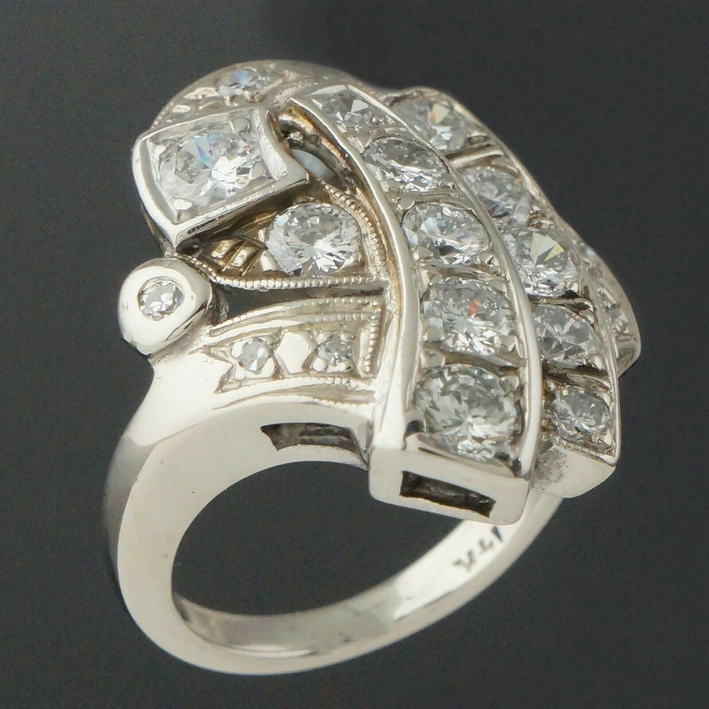 Rare 1940s Retro Deco Solid 14K White Gold & 1.34 CTW Diamond, Estate Ring, Olde Towne Jewelers Santa Rosa CA.