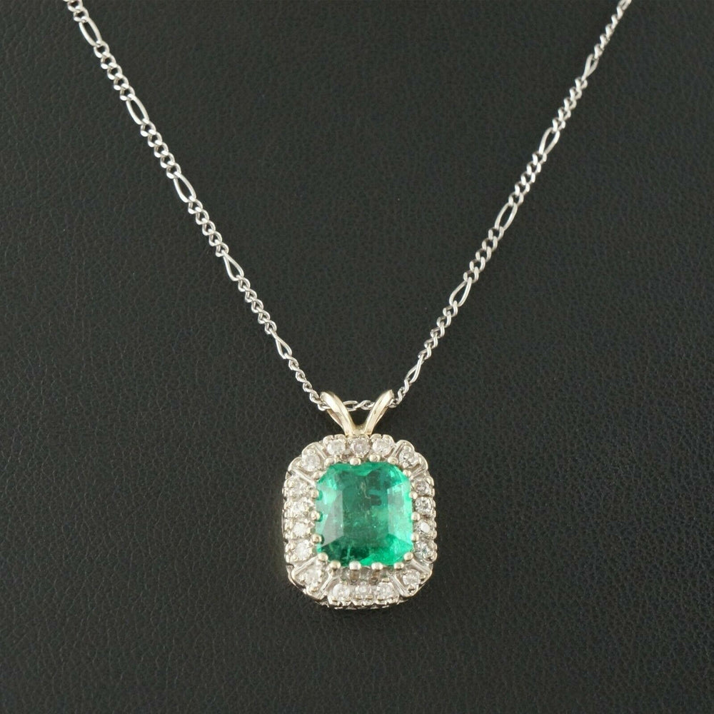Solid 14K Gold, 3.33 Ct Emerald & .38 CTW Diamond Halo Pendant, 17" Necklace