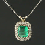 Solid 14K Gold, 3.33 Ct Emerald & .38 CTW Diamond Halo Pendant, 17" Necklace, Olde Town Jewelers Santa Rosa CA.