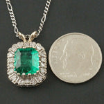Solid 14K Gold, 3.33 Ct Emerald & .38 CTW Diamond Halo Pendant, 17" Necklace, Olde Town Jewelers Santa Rosa CA.