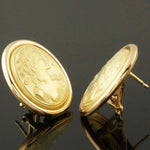 Vintage Anfora Italy Solid 18K Yellow Gold Goddess Profile Omega Earrings, Olde Towne Jewelers, Santa Rosa CA.