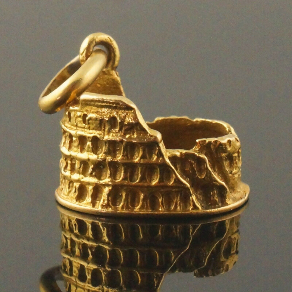 Solid 18K Yellow Gold, 3D Detailed Ancient Roman Colosseum Charm, Pendant