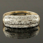 Art Deco 2 Tone Solid 14K Gold Single Cut Diamond 3 Row Wedding Band Estate Ring, Olde Towne Jewelers Santa Rosa Ca.