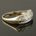 Art Deco 2 Tone Solid 14K Gold Single Cut Diamond 3 Row Wedding Band Estate Ring, Olde Towne Jewelers Santa Rosa Ca.