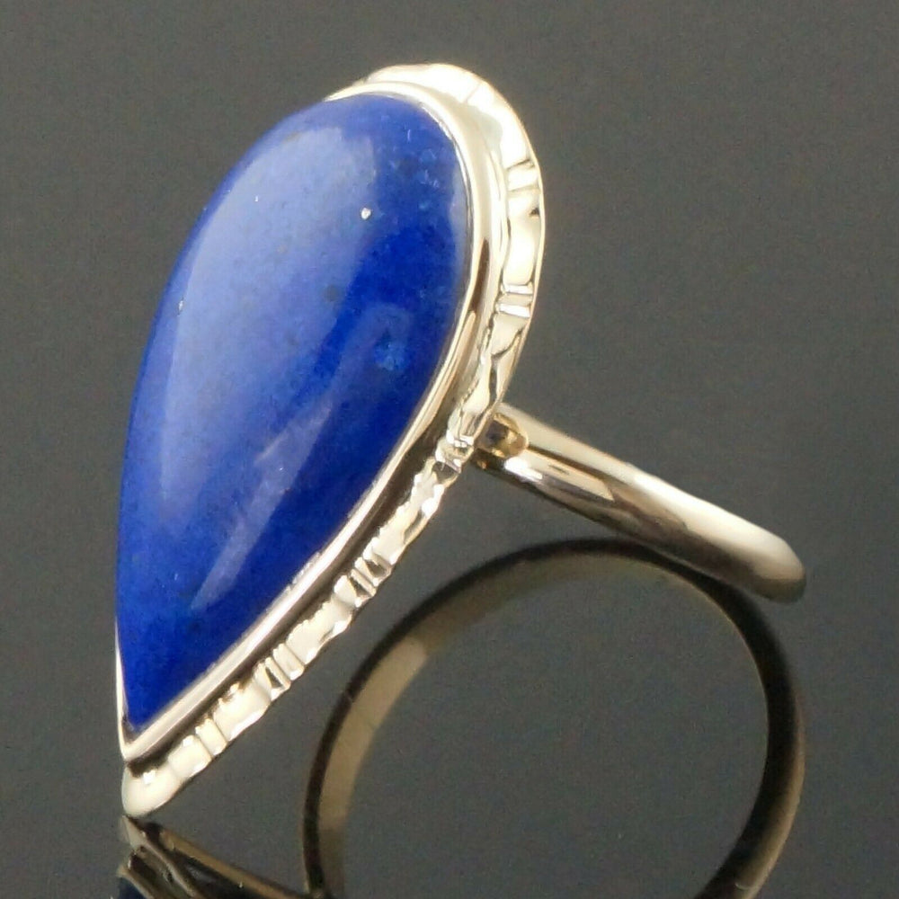 Etruscan Solid 14K Yellow Gold & 25mm Marquis Lapis Lazuli Cabochon Estate Ring, Olde Towne Jewelers, Santa Rosa CA.