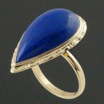 Etruscan Solid 14K Yellow Gold & 25mm Marquis Lapis Lazuli Cabochon Estate Ring, Olde Towne Jewelers, Santa Rosa CA.