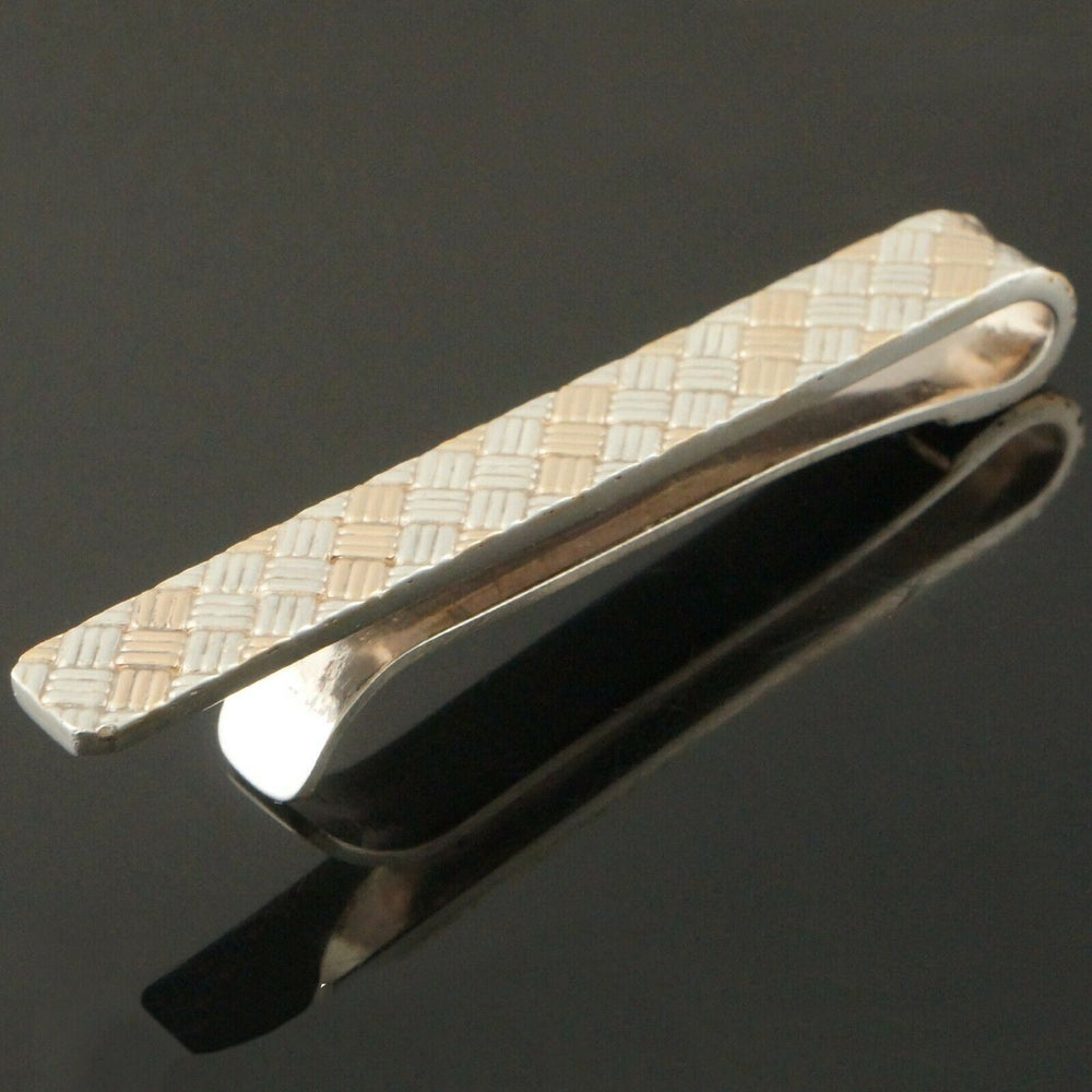Solid 14K Yellow Gold & Sterling Silver Checkered Cross Weave Tie Clip, Olde Towne Jewelers, Santa Rosa CA.