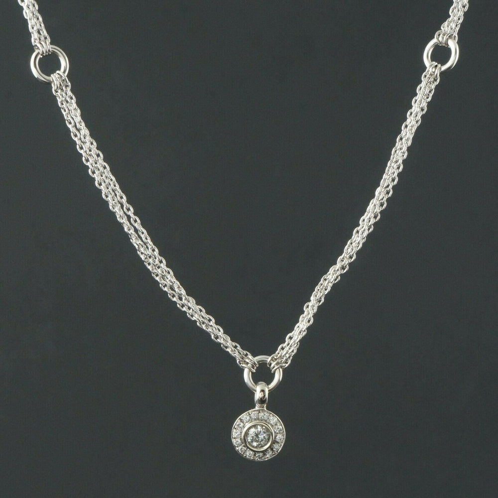 Solid 14K Gold & .90 CTW Diamond Halo Pendant, 18" Multi Strand Chain Necklace, Olde Towne Jewelers, Santa Rosa CA.