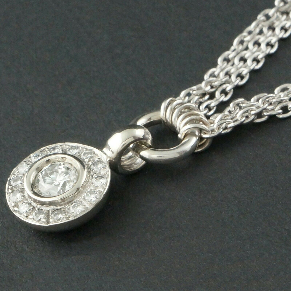 Solid 14K Gold & .90 CTW Diamond Halo Pendant, 18" Multi Strand Chain Necklace, Olde Towne Jewelers, Santa Rosa CA.