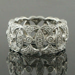 Modern Deco Solid 18K White Gold, 1.25 CTW Diamond Filigree Band, Estate Ring, Olde Towne Jewelers, Santa Rosa CA.
