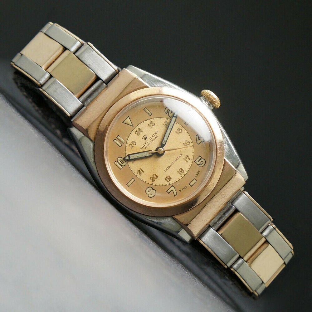 1944 Rolex 3065 Rose Gold Stainless Steel Hooded Bubble back All