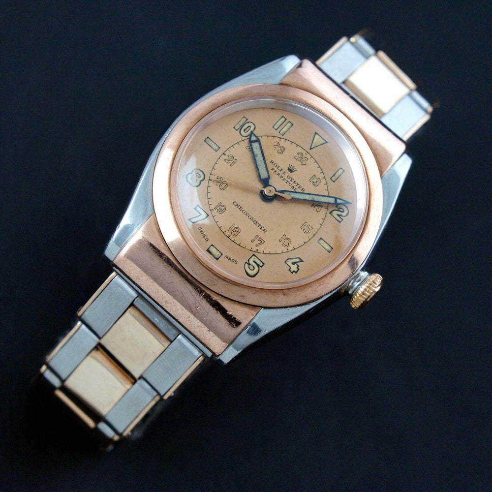 1944 Rolex 3065 Rose Gold Stainless Steel Hooded Bubble back, Olde Towne Jewelers Santa Rosa Ca.