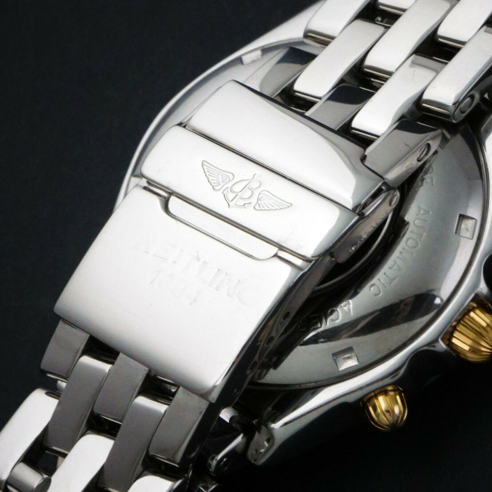 Breitling B13048 Chronomat 18K Gold/Steel Rare Gray Dial Chronograph Watch