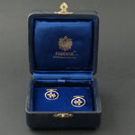 Faberge Victor Mayer Solid 18K Gold & Enamel Fleur De Lis Cufflinks, w/ Orig Box, Olde Towne Jewelers, Santa Rosa CA.