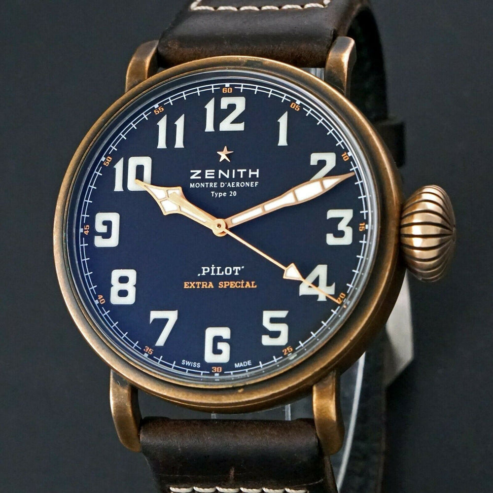 Zenith Pilot Type 20 Extra Special Bronze Automatic 44mm Watch, Box Papers, Olde Towne Jewelers, Santa Rosa CA.