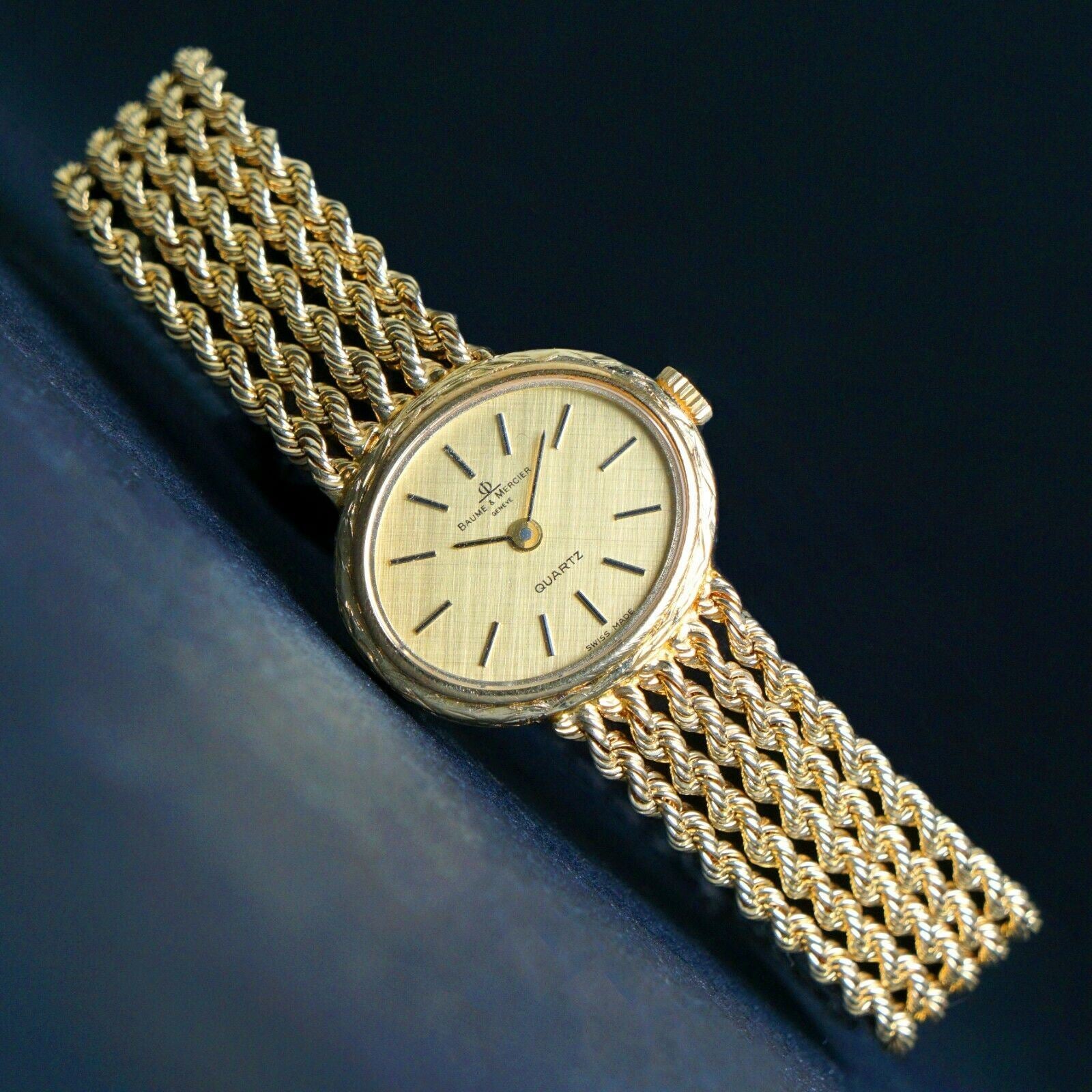 Baume Mercier Solid 14K Yellow Gold Strand Rope Bracelet Watch