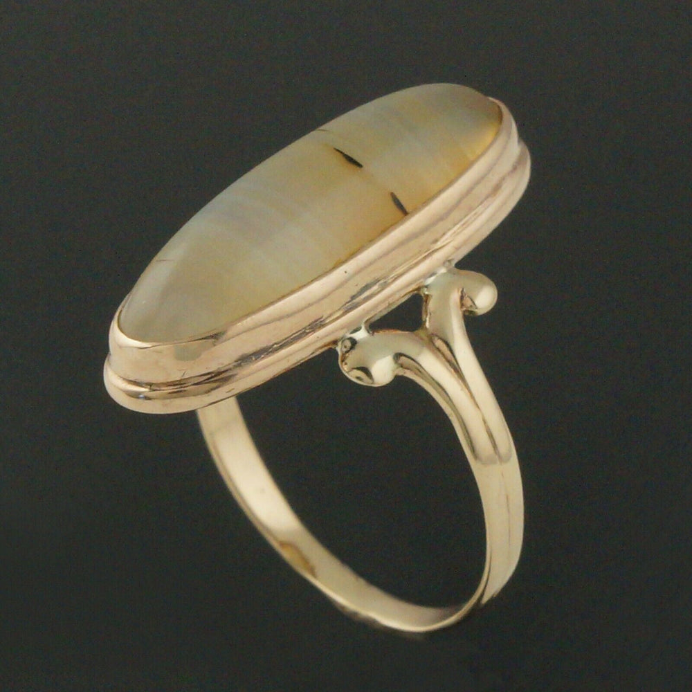 1930's Solid 10K Gold & Antique Bezel Opal Agate Cabochon Estate Ring, Olde Towne Jewelers, Santa Rosa CA.