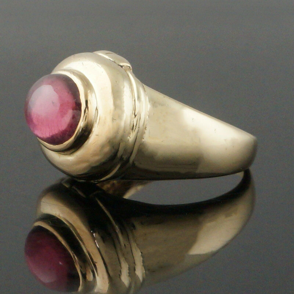 Solid 14K Yellow Gold, 3.26 Ct Pink Tourmaline Cabochon Estate Dome Signet Ring