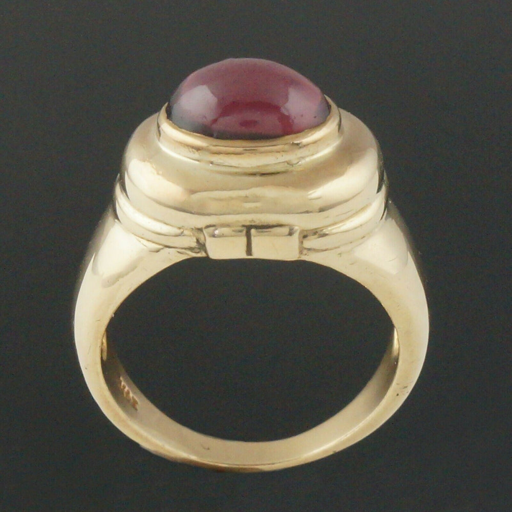 Solid 14K Yellow Gold, 3.26 Ct Pink Tourmaline Cabochon Estate Dome Signet Ring, Olde Towne Jewelers, Santa Rosa CA.