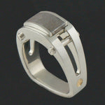 Coffin & Trout Post Modern Platinum & Solid 18K Gold, Meteorite Man's Ring, Olde Towne Jewelers, Santa Rosa CA.