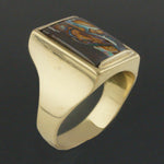 Heavy Solid 18K Yellow Gold & Koroit Opal Cabochon Gentleman's Estate Ring, Olde Towne Jewelers, Santa Rosa CA.