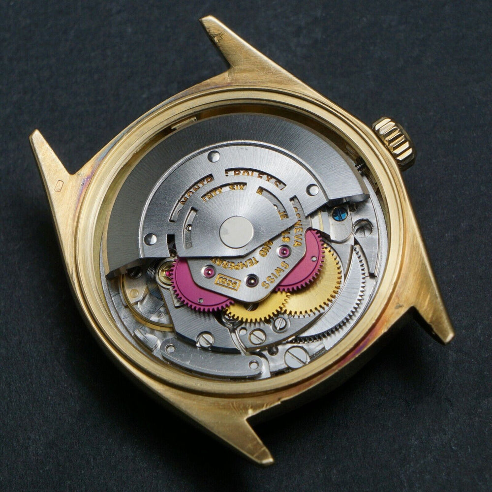 1968 Rolex 1803 Day Date 18K Gold 36mm Watch, Rare Tropical Gilt Black Dial