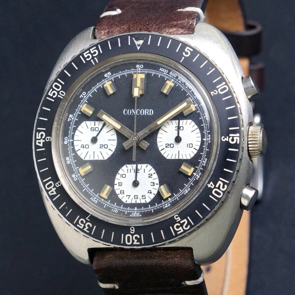 Vintage Concord Stainless Steel 3 Reg Valjoux 7736 Chronograph Dive Watch, Olde Towne Jewelers, Santa Rosa CA.