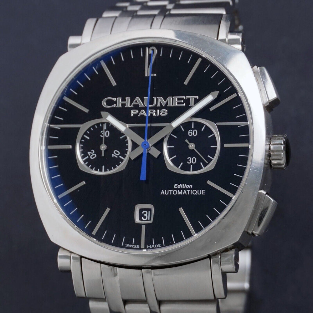 Chaumet Paris Dandy Automatique Stainless Steel Black Dial Chronograph Watch, Olde Towne Jewelers, Santa Rosa CA.