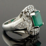 Custom Platinum, 3.9 Ct Emerald & .64 CTW Diamond Estate Cocktail Ring