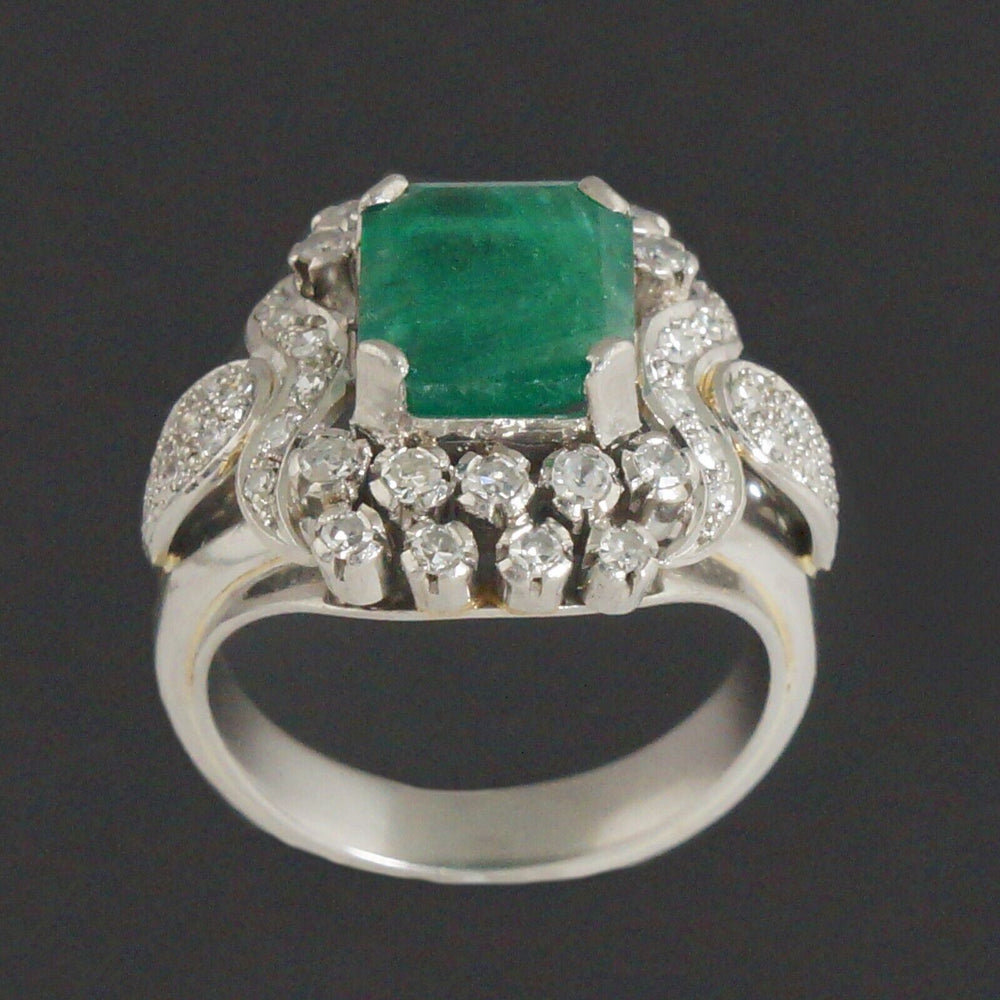 Custom Platinum, 3.9 Ct Emerald & .64 CTW Diamond Estate Cocktail Ring, Olde Towne Jewelers, Santa Rosa CA.