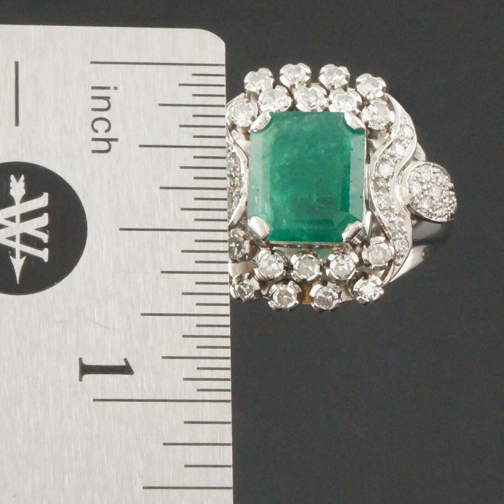 Custom Platinum, 3.9 Ct Emerald & .64 CTW Diamond Estate Cocktail Ring, Olde Towne Jewelers, Santa Rosa CA.