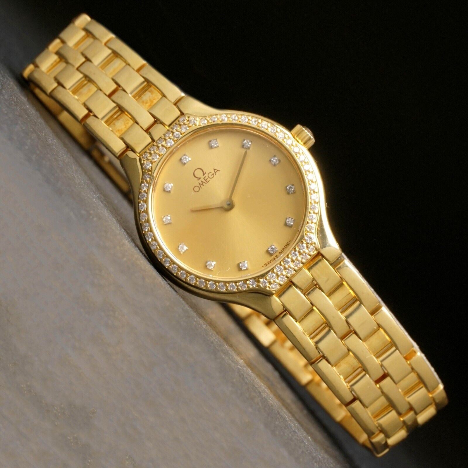 Omega DeVille 18K Yellow Gold Diamond Dial Bezel Lady's
