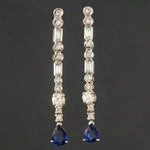 Solid 18K Gold, 1.36 CTW Sapphire & 1.16 CTW Diamond Drop Dangle Estate Earrings