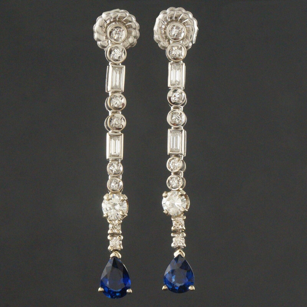 Solid 18K Gold, 1.36 CTW Sapphire & 1.16 CTW Diamond Drop Dangle Estate Earrings, Olde Towne Jewelers, Santa Rosa CA.
