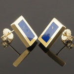 Solid 18K Yellow Gold & Framed Lapis Lazuli Estate Rectangular Stud Earrings, Olde Towne Jewelers, Santa Rosa CA.