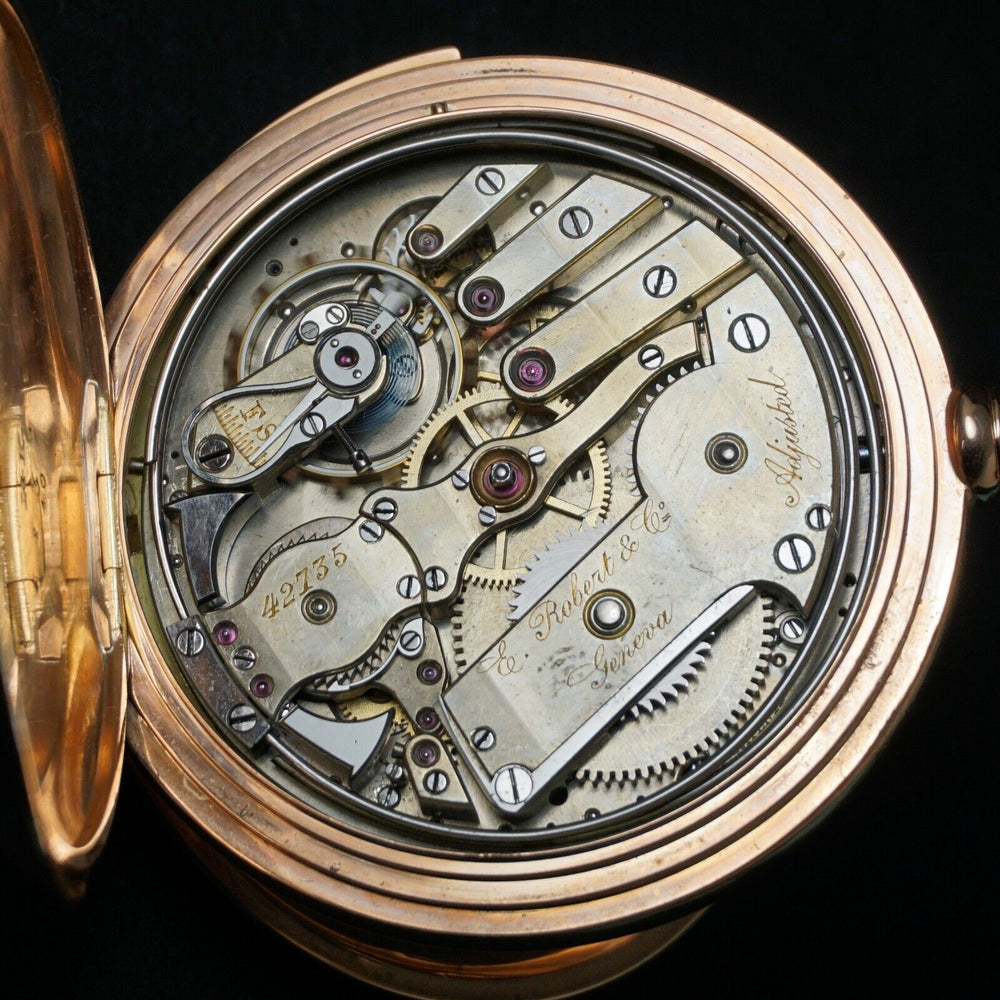 LeCoultre E Robert & Co 5 Minute Repeater 14K Rose Gold Hunter Case Pocket Watch