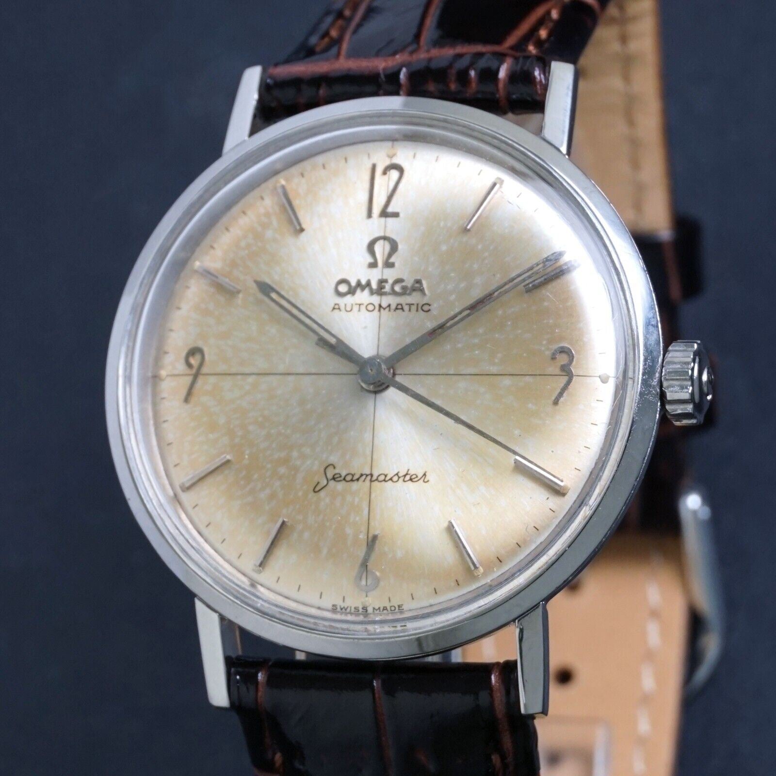 Stunning 1963 Omega 14765 Automatic Seamaster Stainless Steel Cross Ha ...