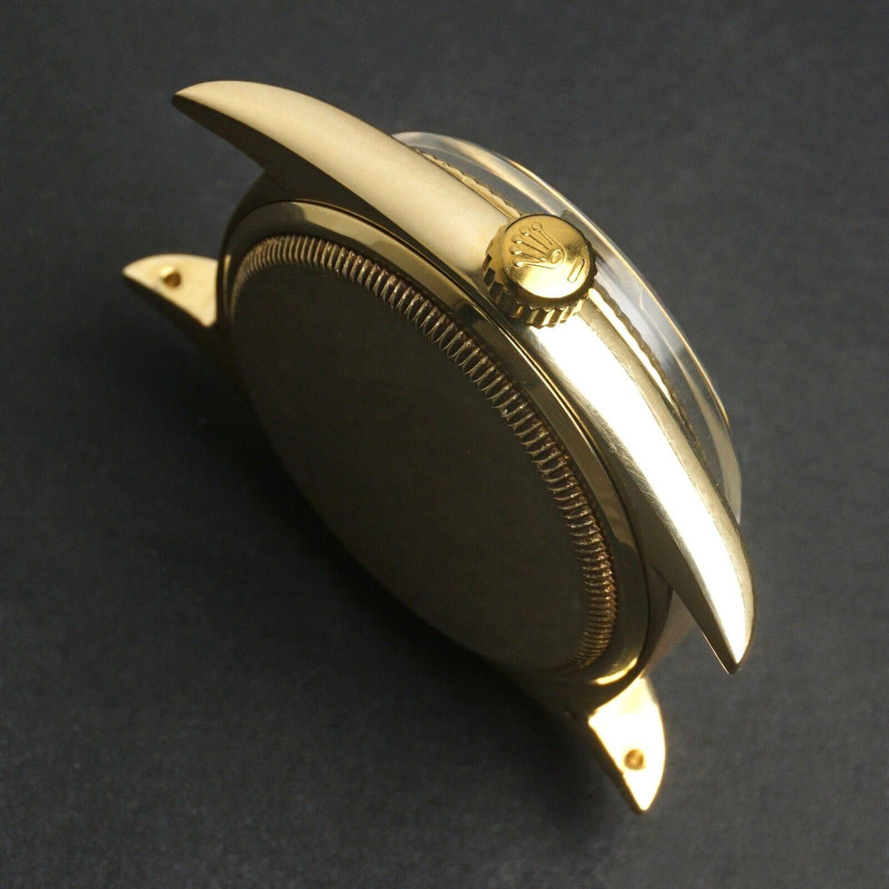 Stunning 1950s Rolex 6605 Datejust 14K Yellow Gold 36mm Gilt Black Dial Watch