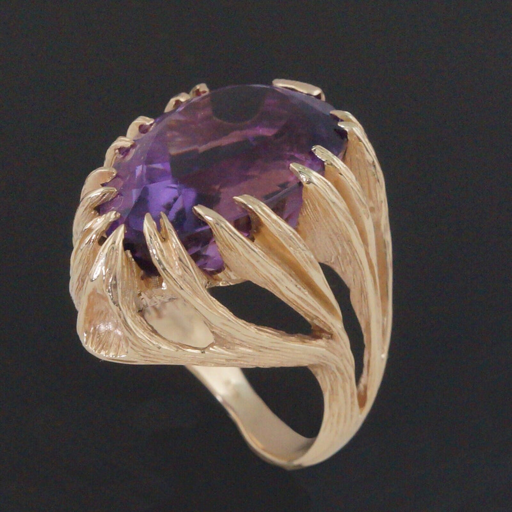 Huge Modernist Solid 14K Gold Free Form Organic 26.0 Ct Amethyst Cocktail Ring, Olde Town Jewelers, Santa Rosa CA.