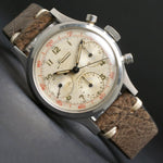 Minerva Stainless Steel Valjoux 72 3 Register Chronograph Watch, XLNT Orig Cond