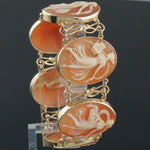 Large Solid 14K Gold & Carved Shell 6 Women Cameo, Filigree Link Estate Bracelet, Olde Towne Jewelers, Santa Rosa CA.